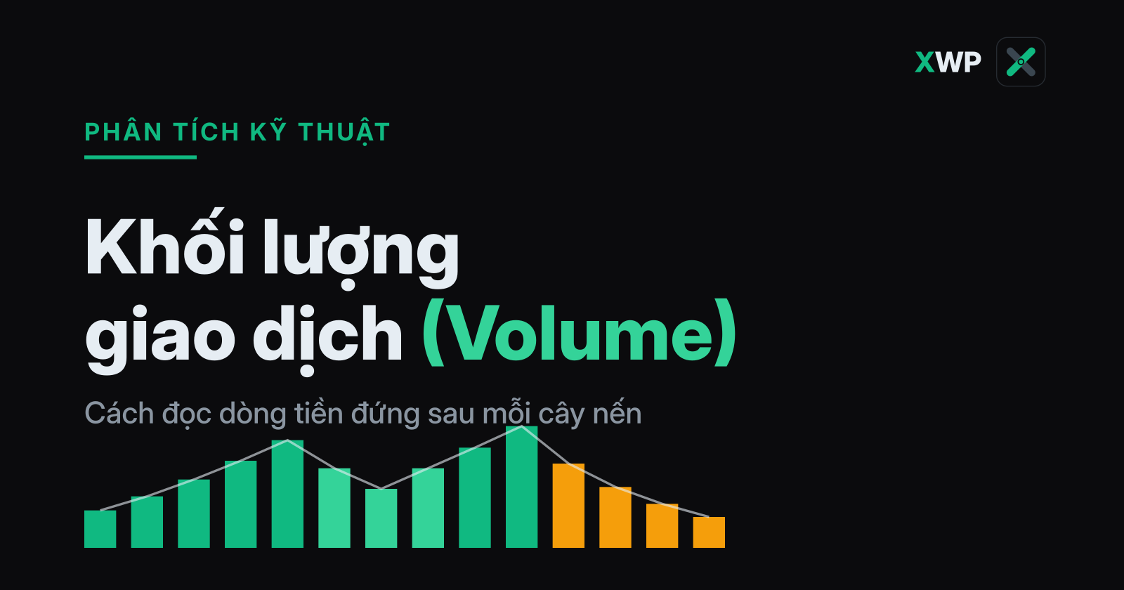 Ảnh bìa Khối lượng giao dịch (Volume) là gì với các cột khối lượng tăng dần trên nền tối XWP