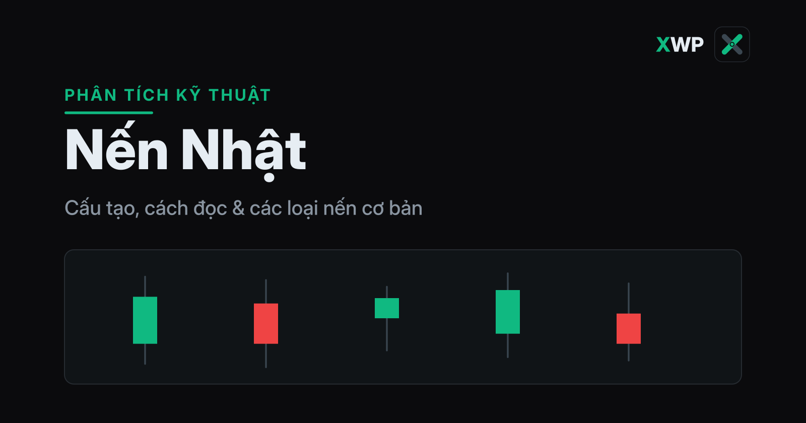 Bìa Nến Nhật: dải nến xanh đỏ minh hoạ cấu tạo thân và bóng nến, thương hiệu XWP