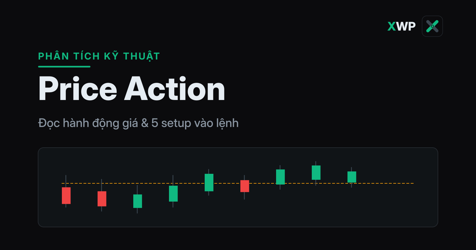 Bìa Price Action: biểu đồ nến phá vỡ kháng cự rồi kiểm tra lại, thương hiệu XWP